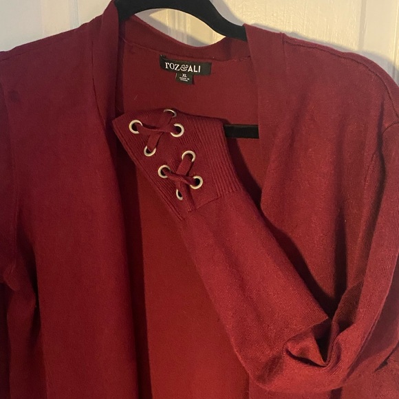 Roz & Ali by Dress Barn Burgundy Sweater with Lace-Up Detail - Picture 1 of 4